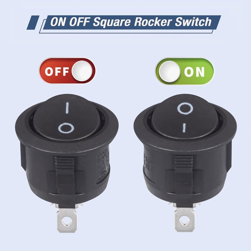 VEXUNGA Round Rocker Switch 12V Black On Off Mini Circle Switch 3 Pin 250V 6A 125V 10A KCD1 Round Toggle Switches for RV Car Truck Boat (Pack of 10pcs) - Image 3